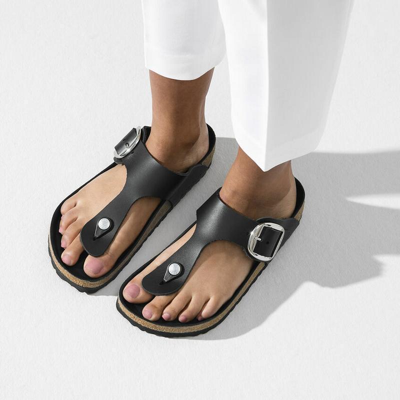 Birkenstock Big Přezkou Læder Gizeh Dame Sort | DK 421ILH